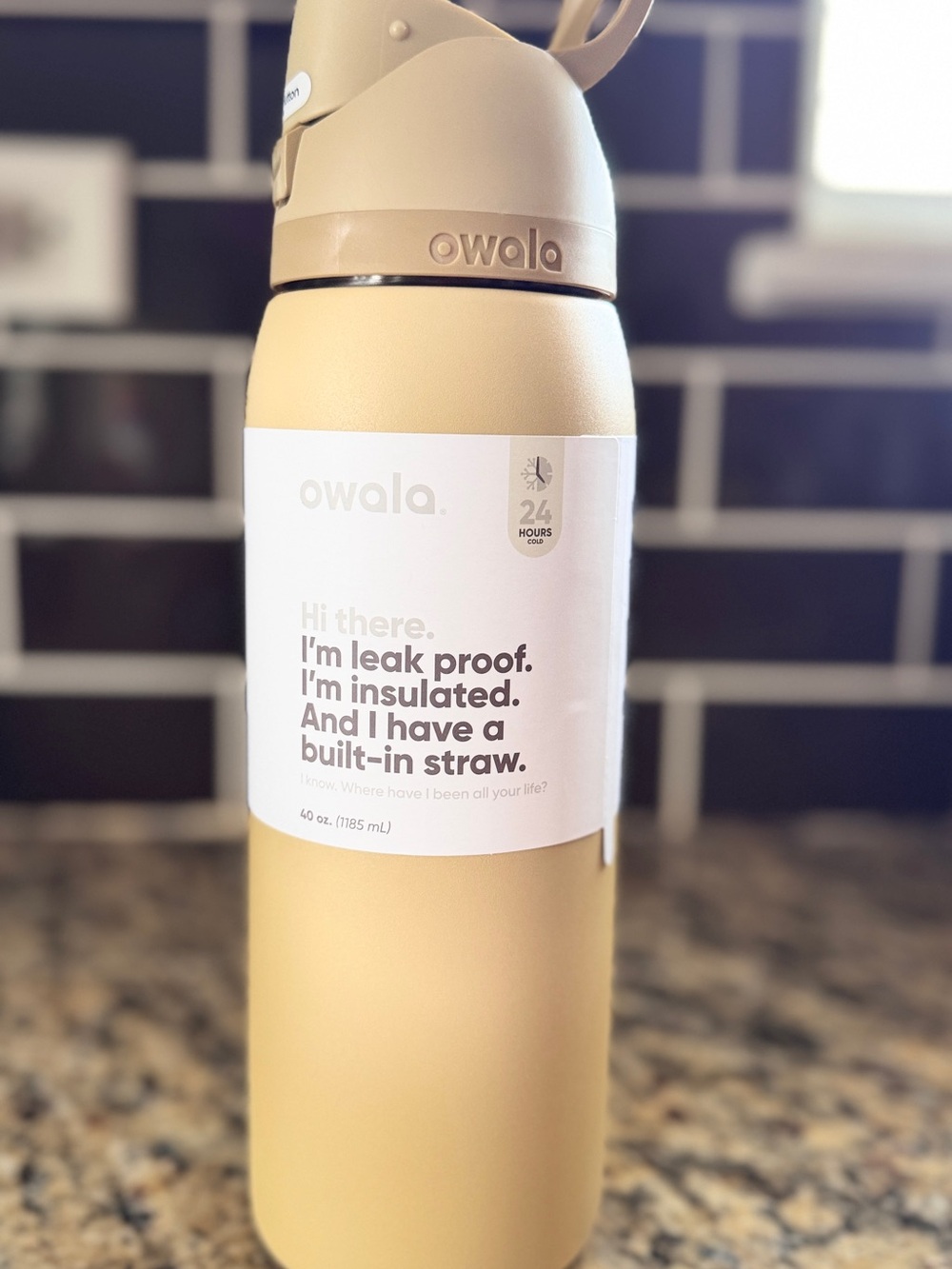 Owala Insulated Leak-Proof Water Bottle with Built-In Straw — Sandstone 40 oz